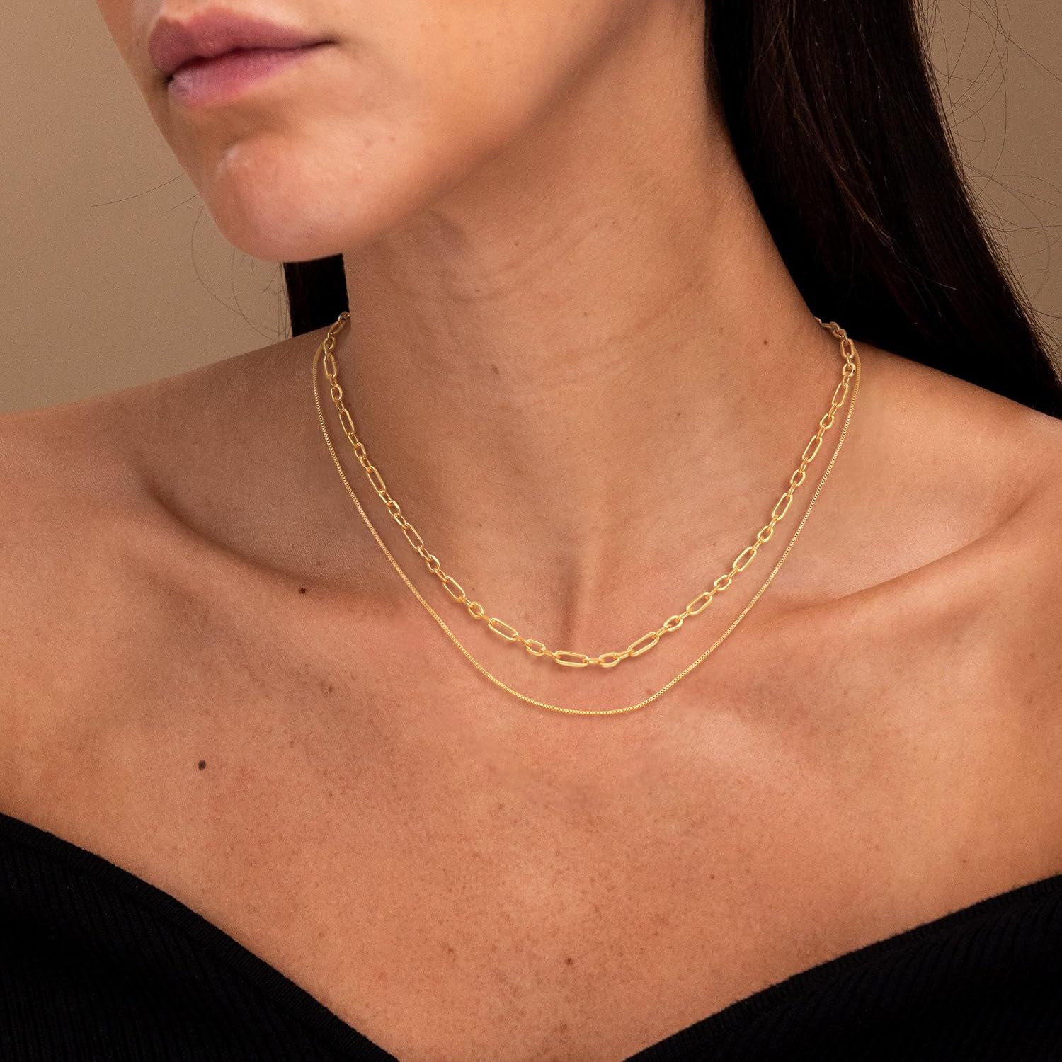 Layered 14K Gold Plated Necklaces for Women,Dainty Chain Necklace Stack Herringbone Box Paperclip Choker Necklaces Set Trendy Simple Non Tarnish 14K Gold Plated Jewerly Gifts for Women - Image 3