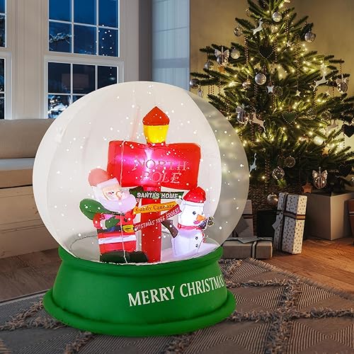 Miniatura 9 de Tangkula Globo de nieve inflable de Papá Noel de 4.2 pies, bola de cristal iluminada con Papá Noel, muñeco de nieve y señal de tráfico, luces LED