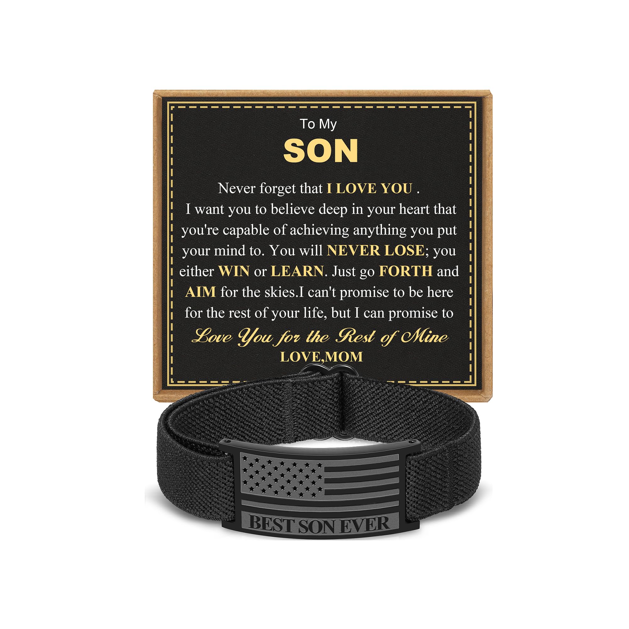 HEYOLL To My Man/Husband/Son Bracelet Gifts, American Flag Black Elastic Stretch Bracelets Valentine’s Birthday Anniversary Christmas Best Ever Gifts for Men Boys