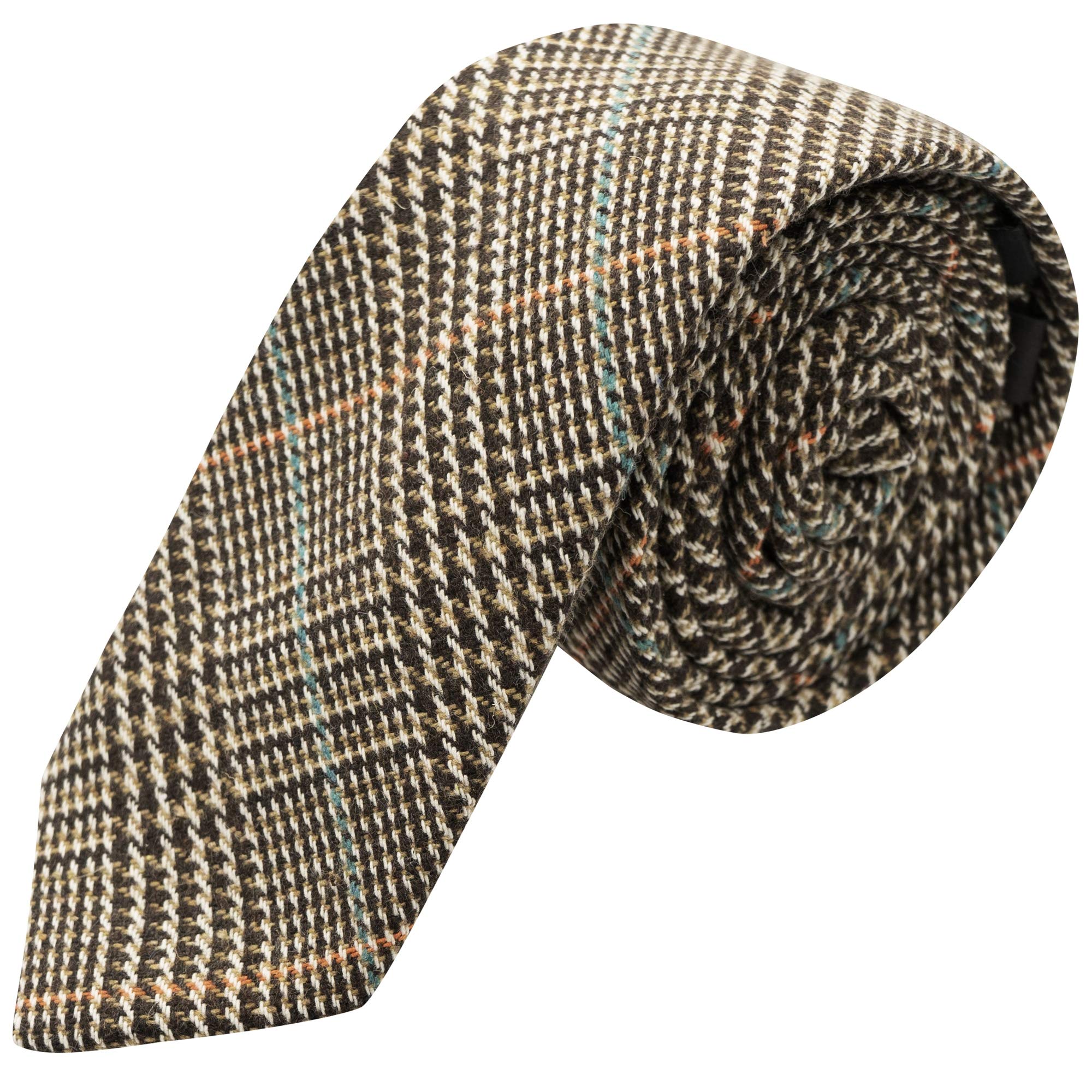 King & Priory Men's Brown & White Dogtooth Check Tweed Tie