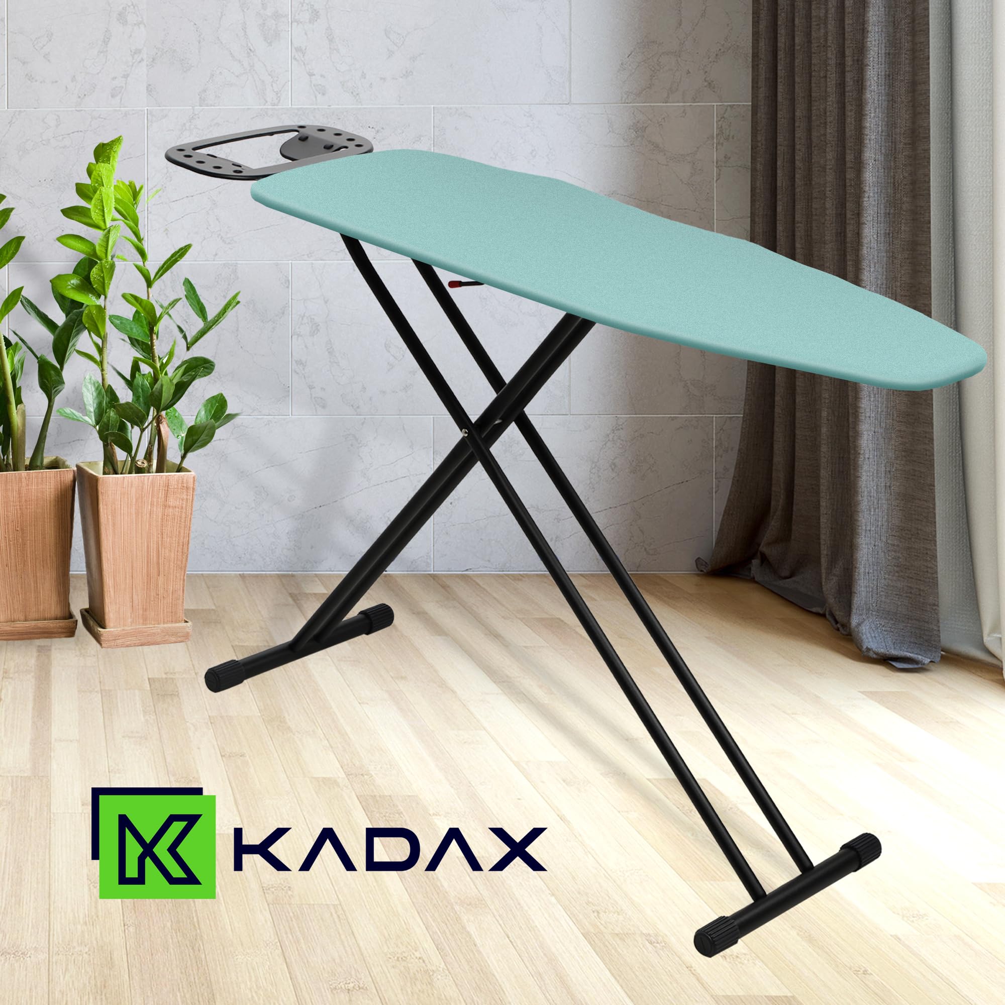 KADAX Tabla de Planchar, 120 x 38 cm, Plegable, Regulable en Altura, Con Base de Espuma de 8 mm y Pies Antideslizantes, Para Planchado Al Vapor