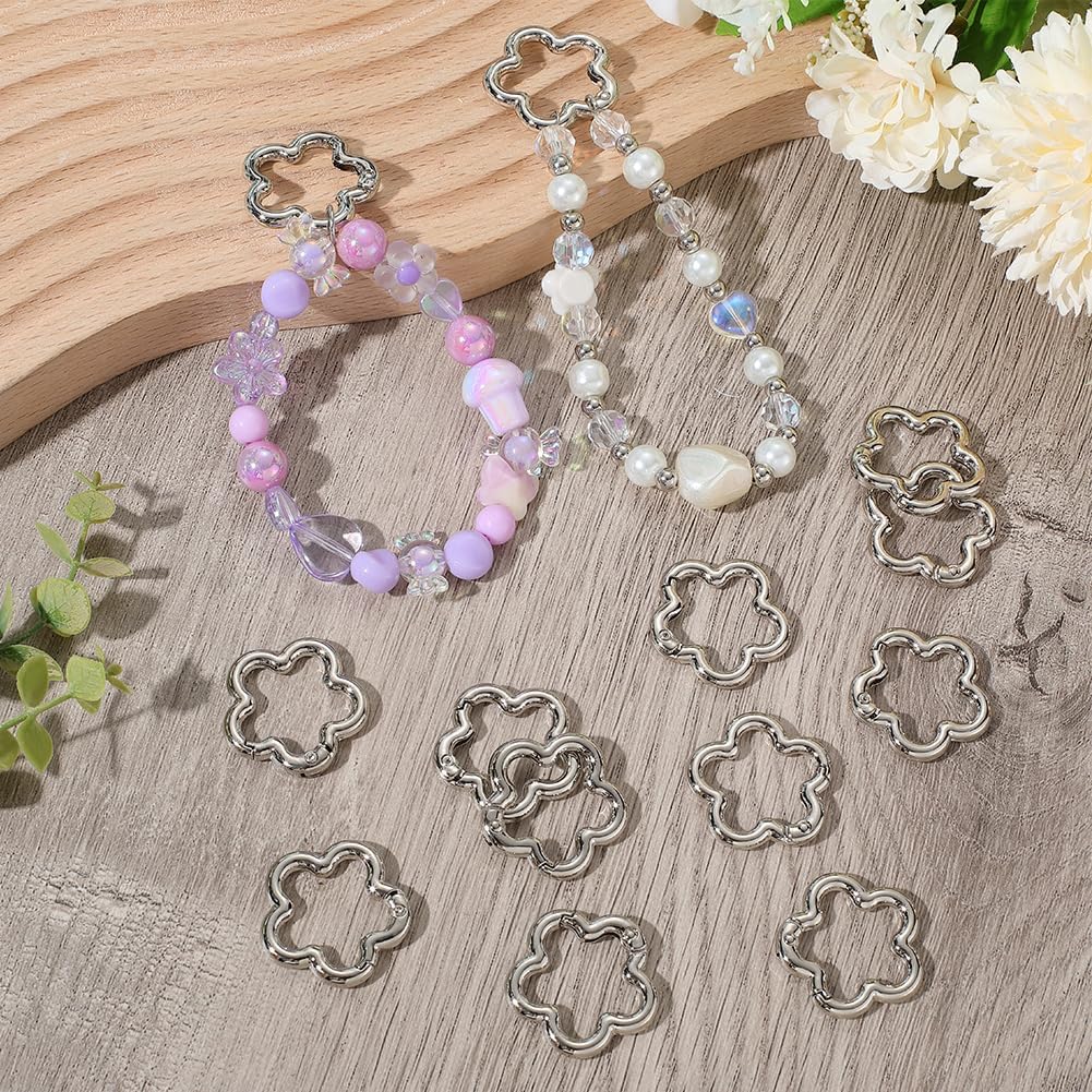 SUNNYCLUE 1 Box 18Pcs Spring Gate Ring Silver Carabiner Clip Bulk Flower Snap Hoop Trigger Buckle Alloy Clamp Metal Links Carabiner for Keychain Making DIY Bags Crafting Purse Keyrings Strap Handbag - Image 7