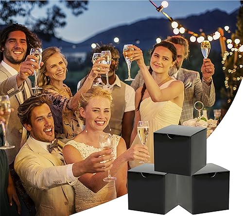 Miniatura 5 de Paquete de 30 cajas de regalo negras de 4 x 4 x 4 pulgadas, cajas negras brillantes, cajas de regalo pequeñas para fiesta de cumpleaños, propuesta