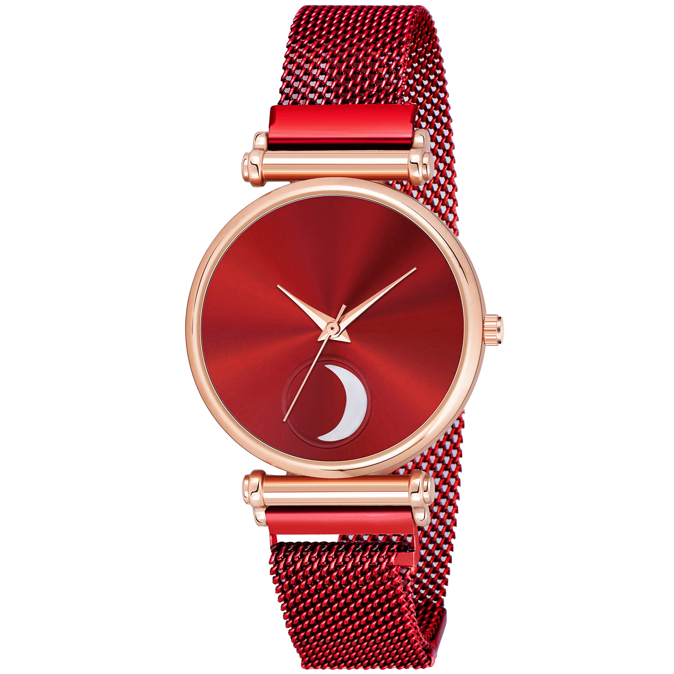 KIARVI GALLERY Analogue Moon Dial Unique Designer Magnetic Metal Strap Watch for Girls and Womens (Red-Red) (B09X1Z7GLW) Amazon Price History, Amazon Price Tracker