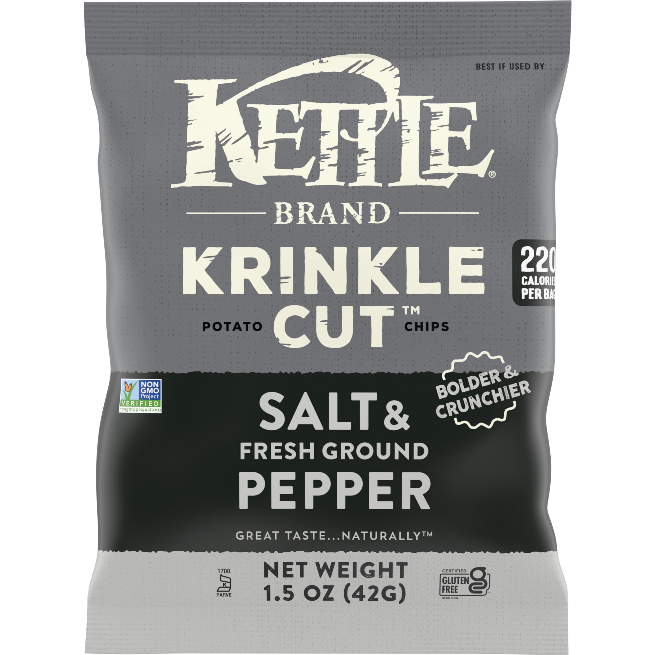 Kettle Brand Potato Chips, Krinkle Cut Salt and Fresh Ground Pepper Kettle Chips, 1.5 Oz (Pack of 24)