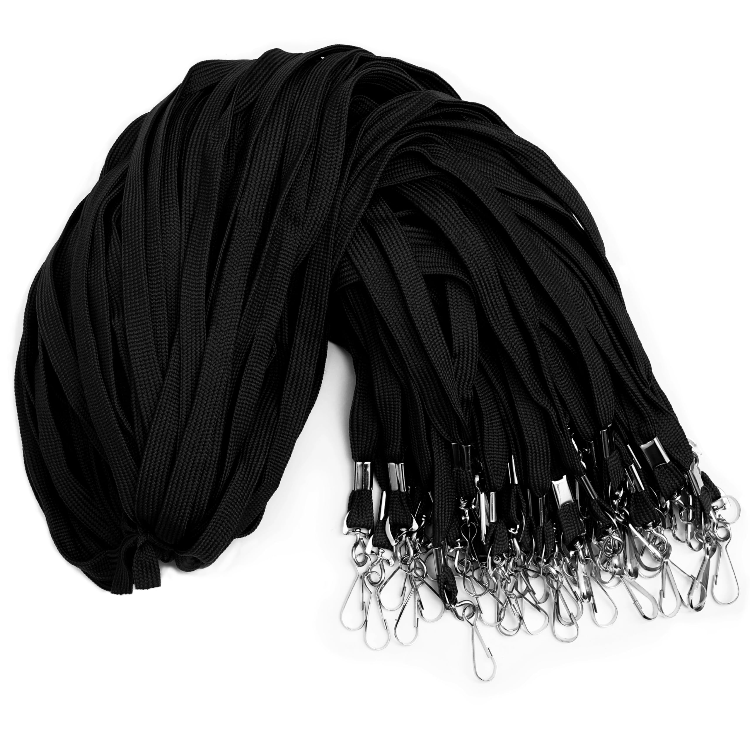 100-Pack Black Lanyards for ID Badges with Swivel J-Hooks - Versatile Neck Lanyard for Keys Card Holders Whistles
