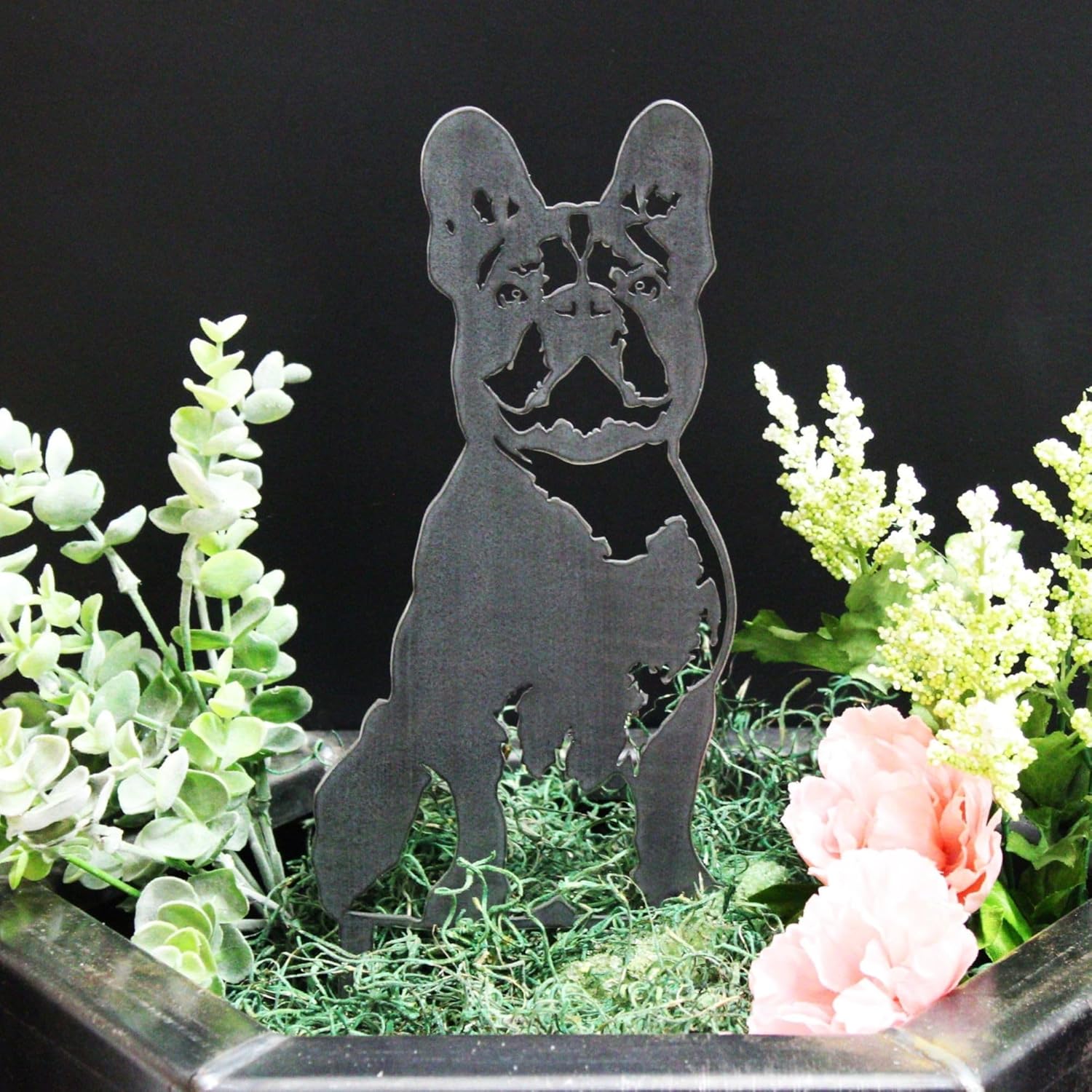 Corten Steel French Bulldog Dog Silhouette Yard Stake (Large)