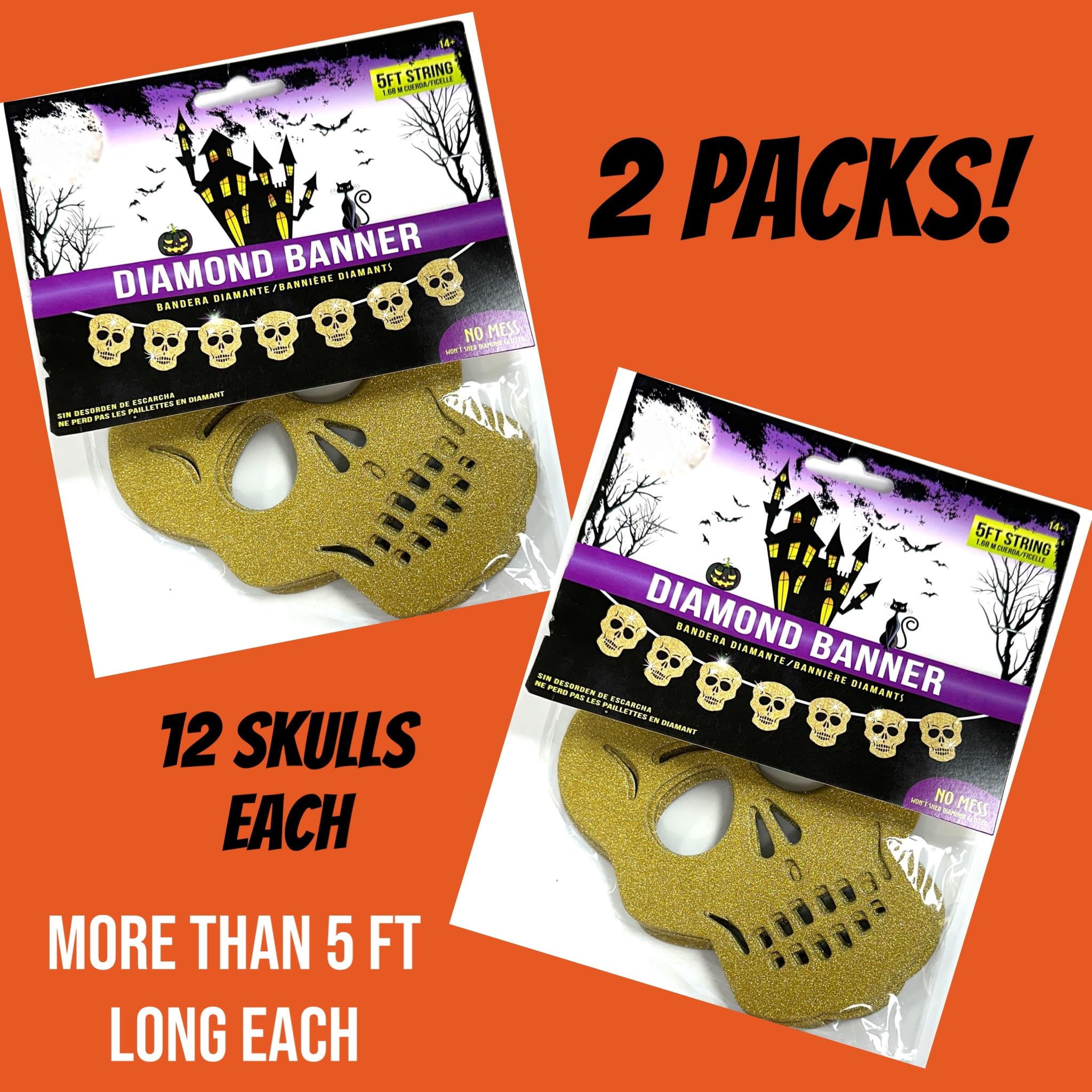 2 Ghirlande Banner Con Teschi Glitterati Per Halloween – Decorazione Gotica Per Festa, Compleanno E Baby Shower