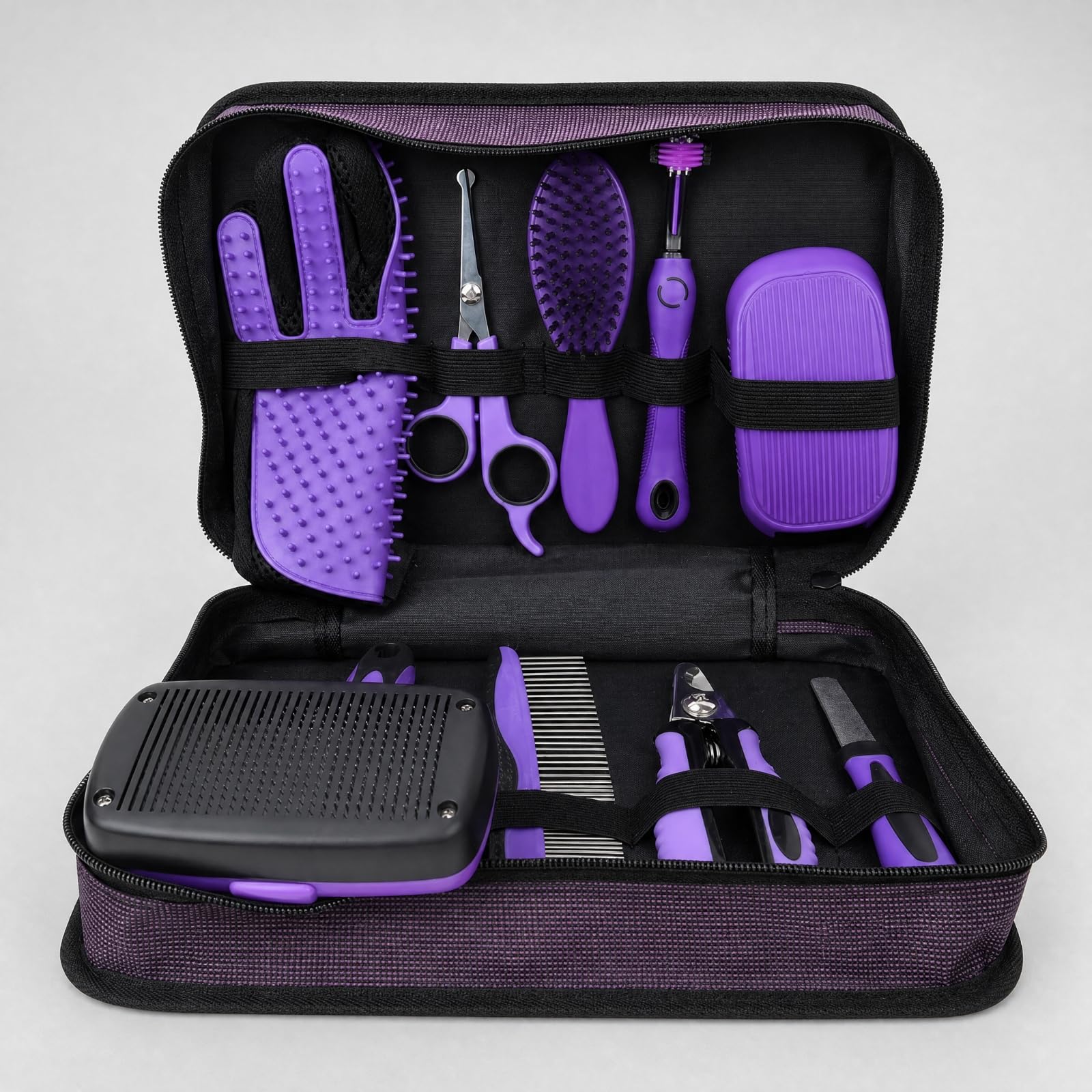 9 Stück Hundepflege-Set mit Aufbewahrungstasche kompakt Hundefellpflege-Set platzsparend Pflege-Kit mit Reißverschlusstasche für Zuhause