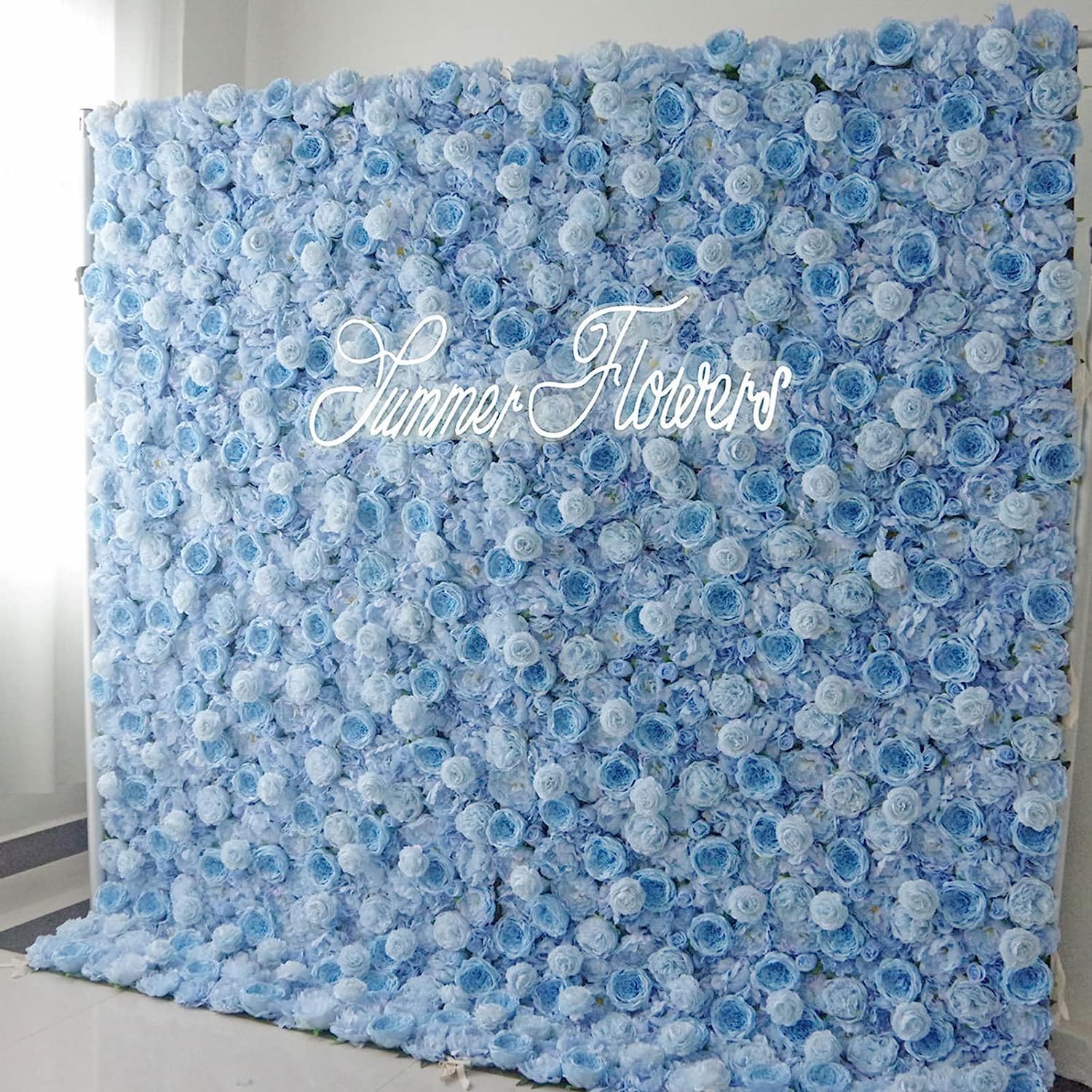 Pannelli da Parete con Fiori Artificiali, Decorazione con Rose Blu, Set di Pannelli da Parete con Fiori Artificiali, Sfondo 3D con Ortensia in Seta e Rose, Pannello Flore