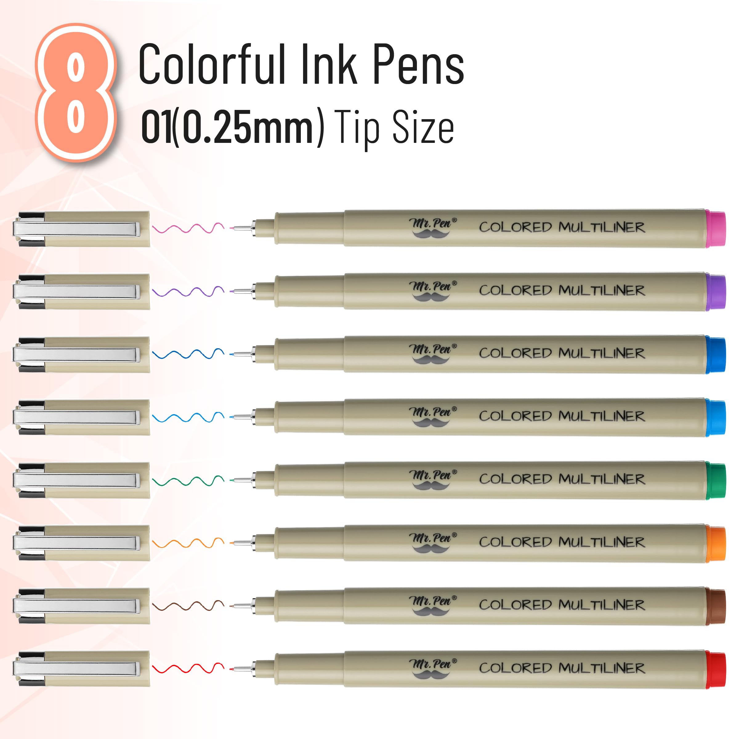 Mr. Pen- Drawing Pens for Artists 0.25mm, 8 Pack, Colorful Artist pens, Micro Pens for Drawing Micro Pen, 0.25 mm, 8 Pack - Image 3