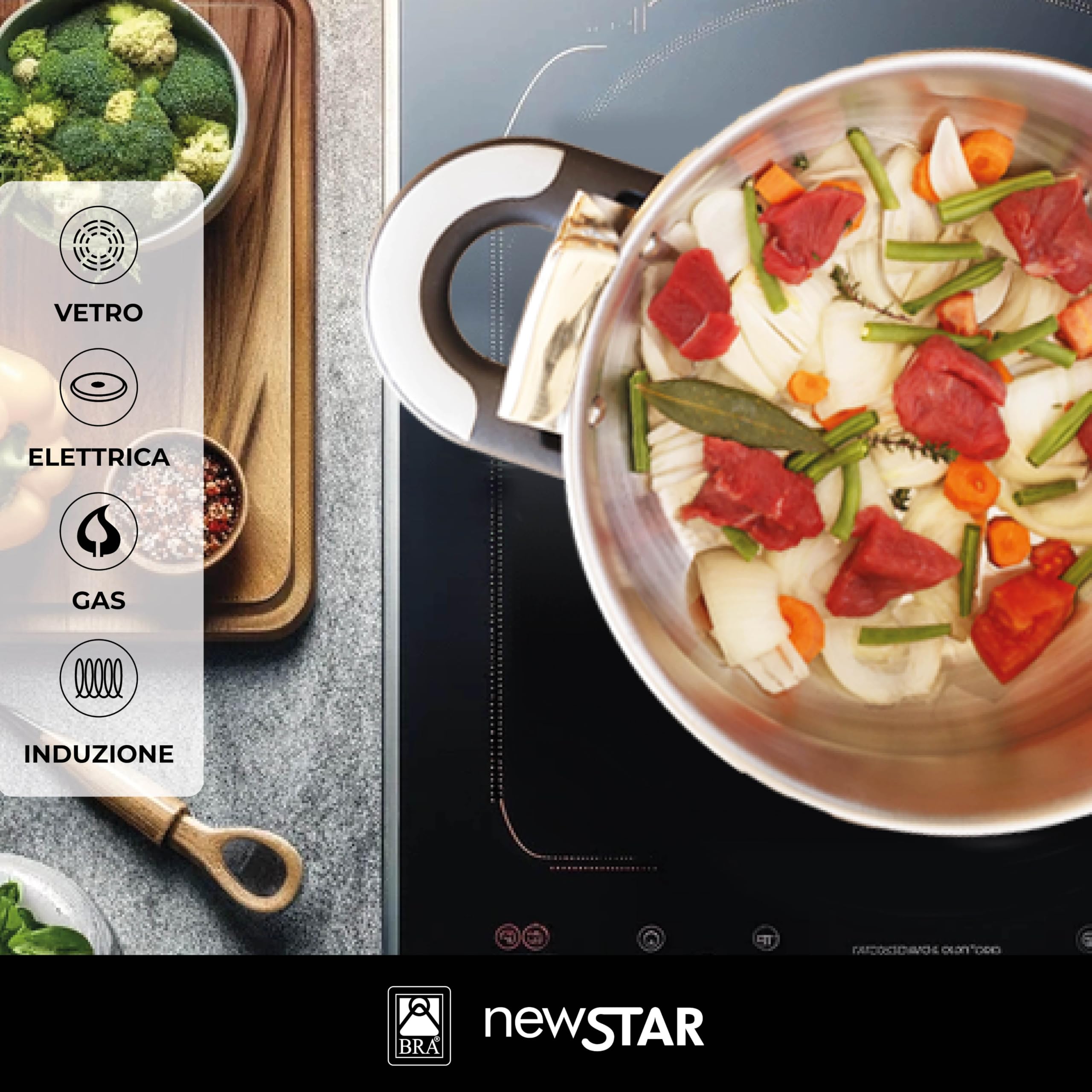 BRA - New Star, Pentola a pressione in acciaio inox 18/10, con coperchio a ponte, 11 l | Acciaio inox 18/10, 2 sistemi di sicurezza e blocco apertura, adatta a tutti i piani cottura