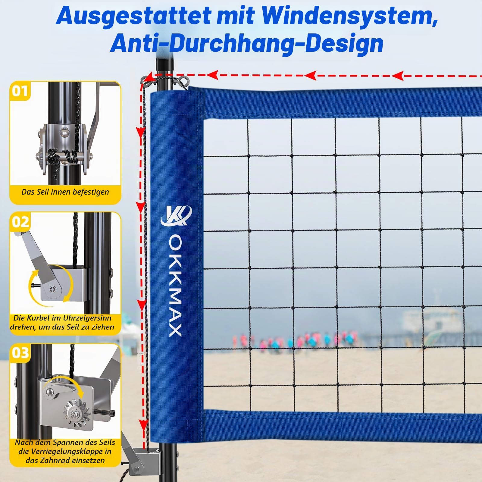 Professional Outdoor Volleyball Net Set with Adjustable Poles & Anti-Sag Design, Portable Volleyball Net Includes Beach Fixed Plate, Scoreboard, Boundary Line and Carry Bag for Backyard Beach Grass