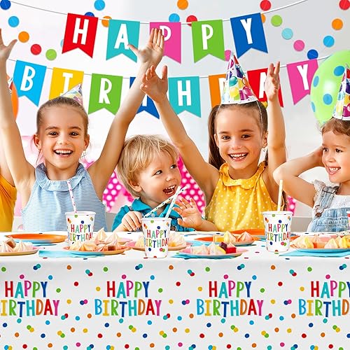 Miniatura 7 de Decoraciones de feliz cumpleaños juego de suministros de fiesta de feliz cumpleaños con diseño de puntos de cumpleaños, incluye platos de cumpleaños