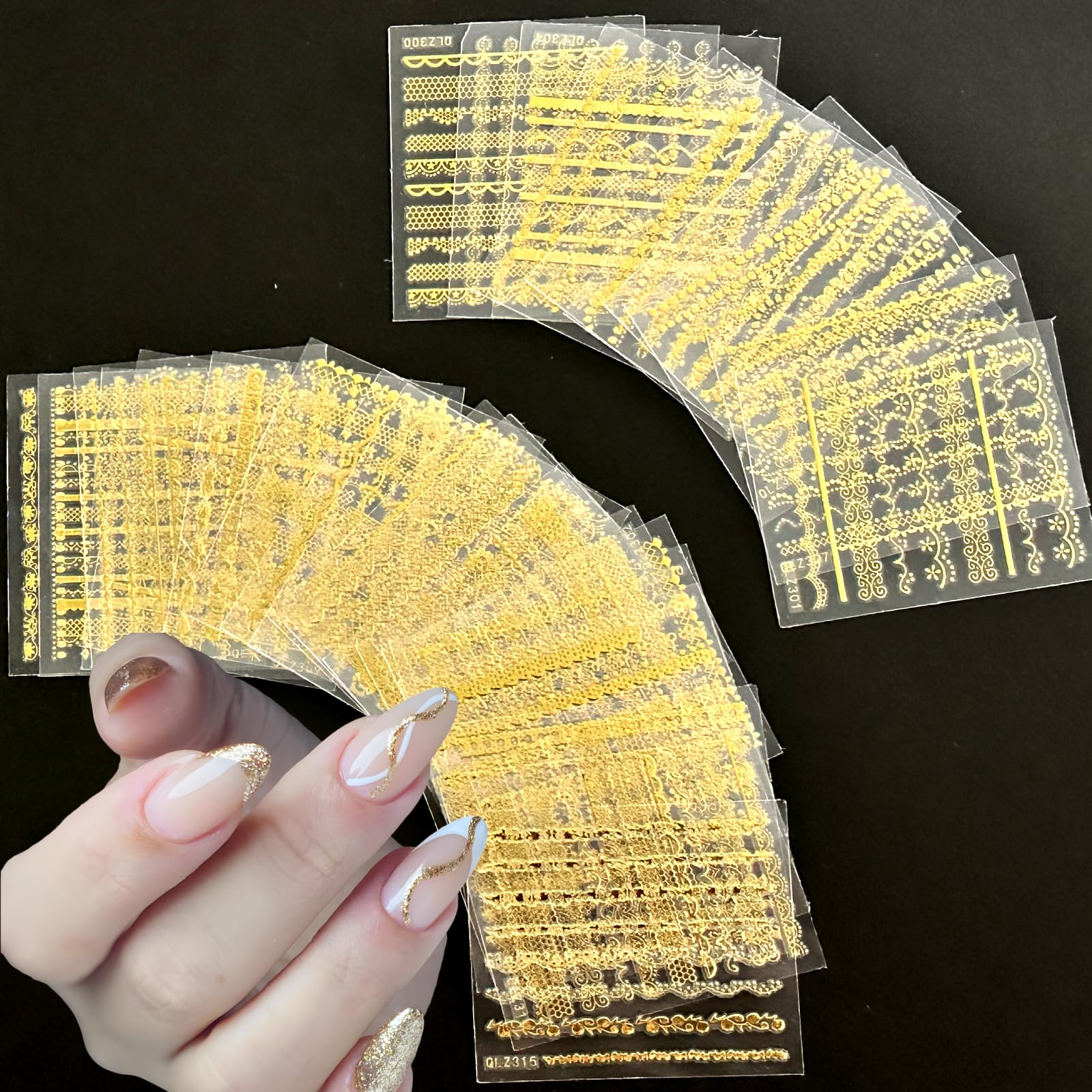 la.leia_nail　金箔 Amazon.com: 30 Sheets Gold Line Nail Art Stickers Gold Lace Nail