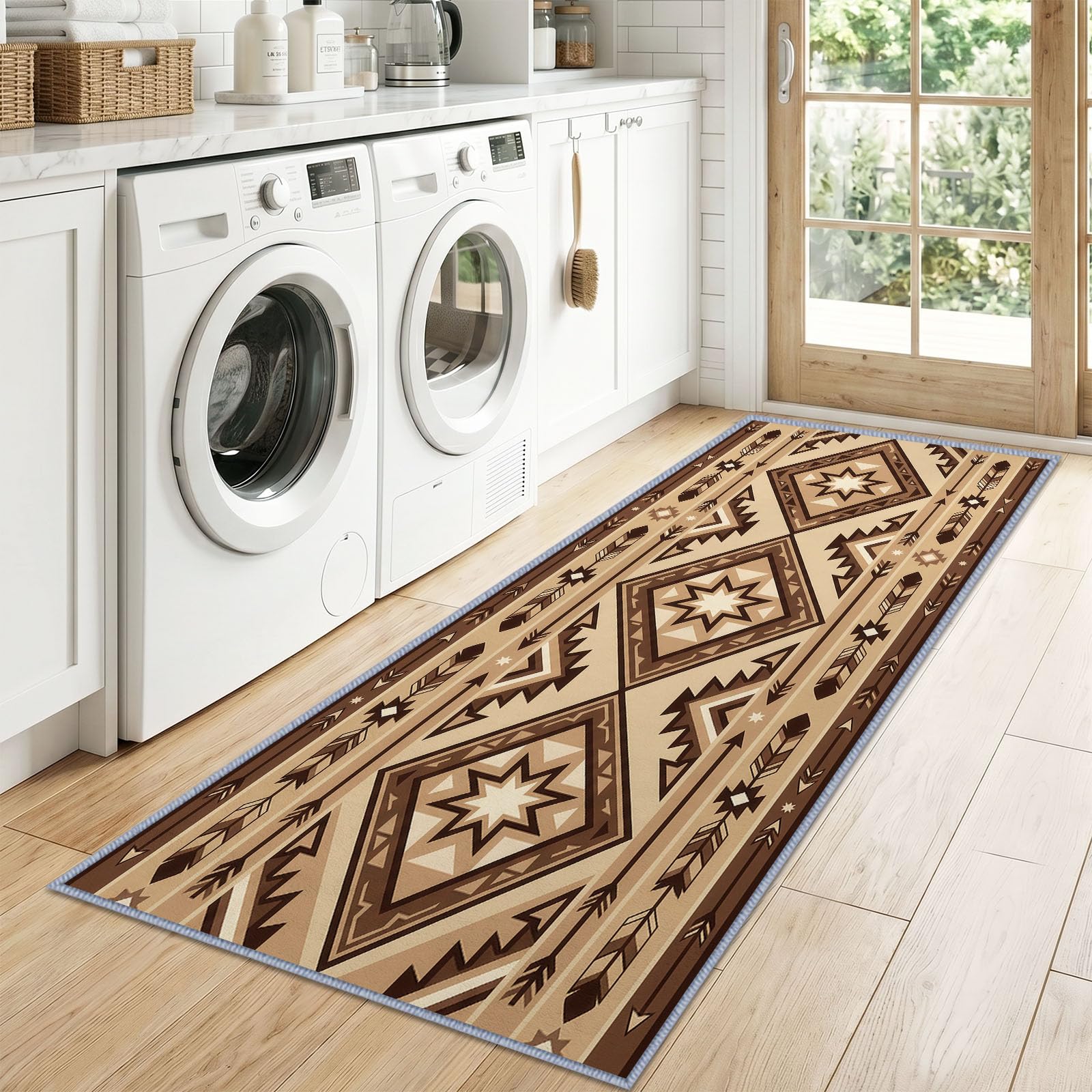 Tappeto antiscivolo in stile azteco tribale per corridoio, 80 x 180 cm