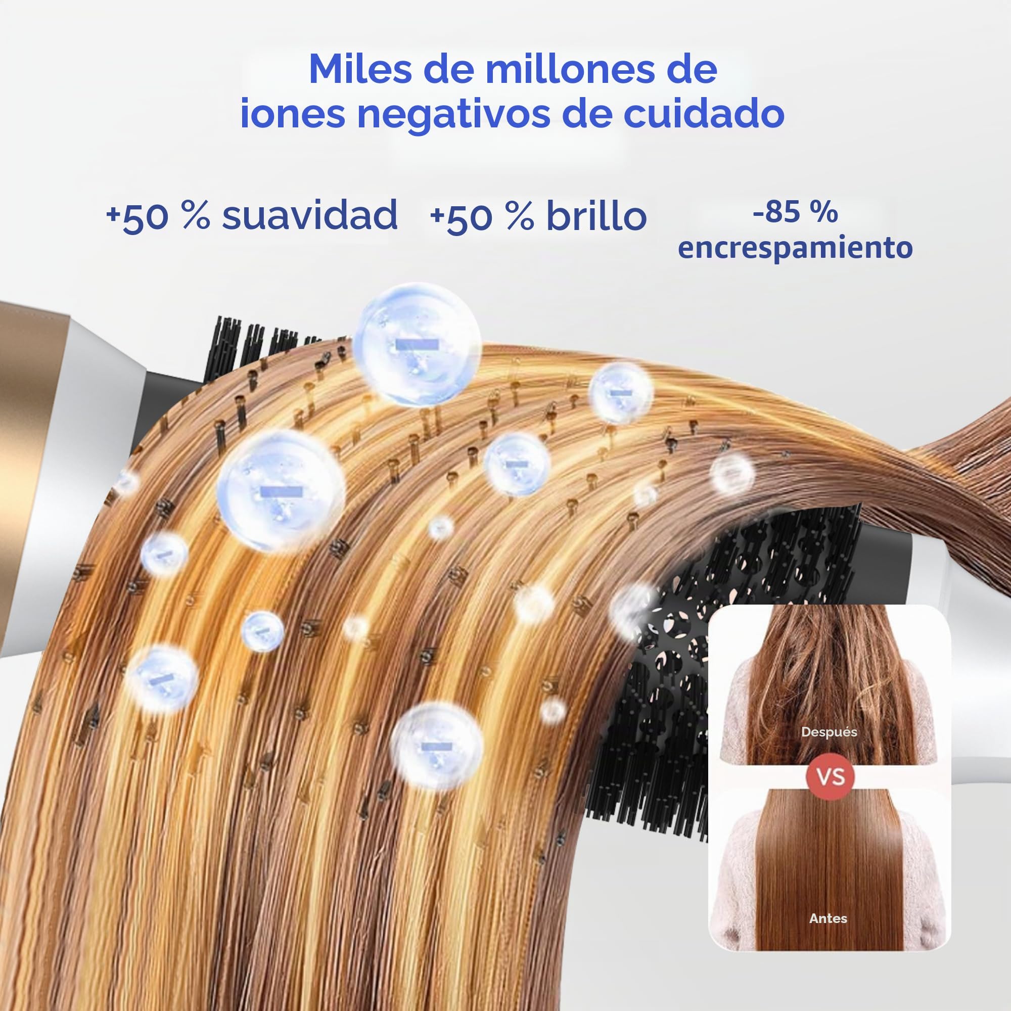 UMIGA Airstyler Hairstyler 5 en 1 con cepillo de aire caliente, cepillo profesional, cepillo redondo, rizador y cepillo alisador en 1000 W de potencia y 3 niveles de temperatura para volumen, cabello