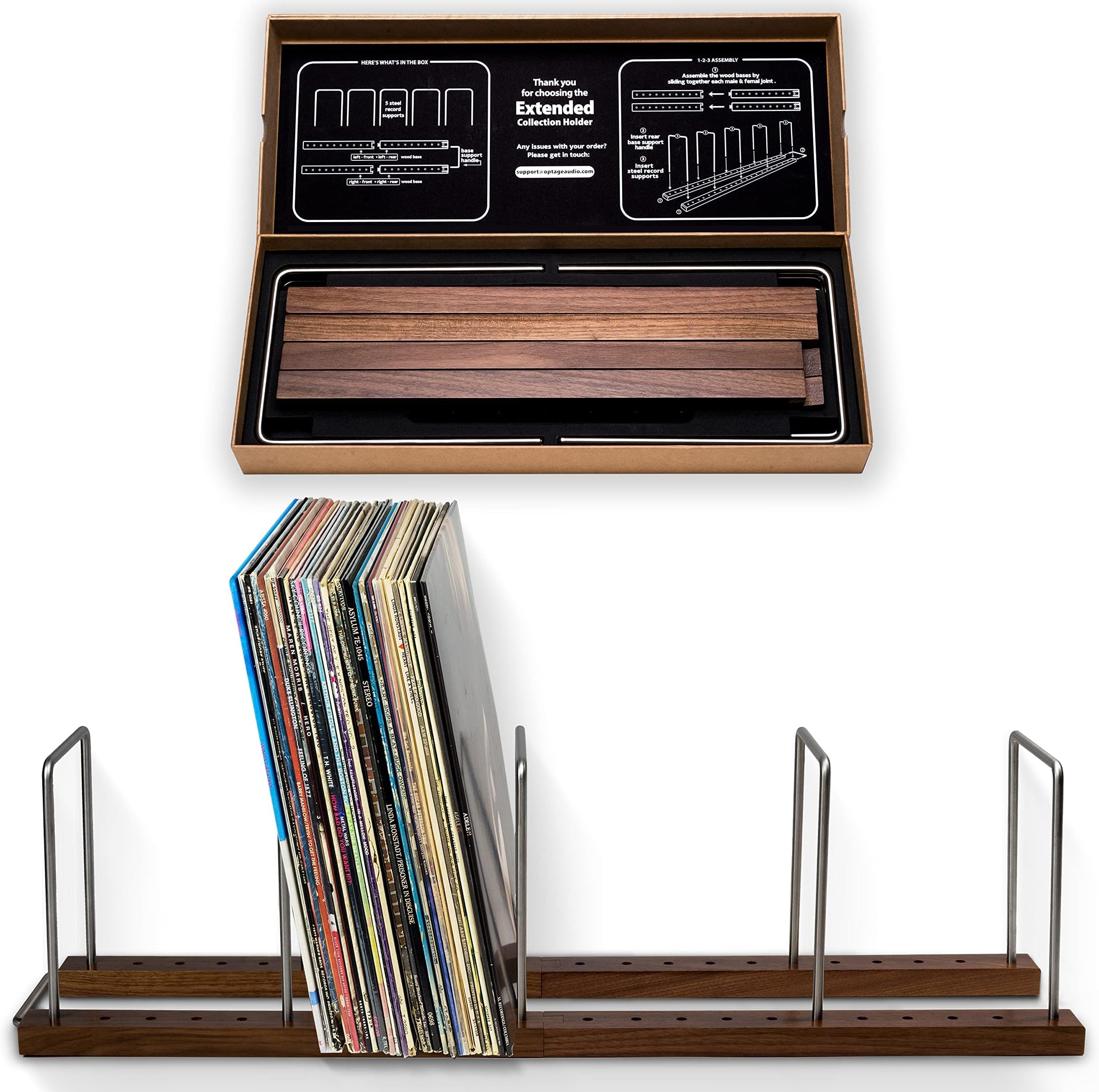 Optage Audio 100-150 Record Holder, Vinyl Record Storage, Vinyl Record Organizer, Record Stand for Vinyl Record, LP Storage, Record Holder for Albums, Solid Walnut