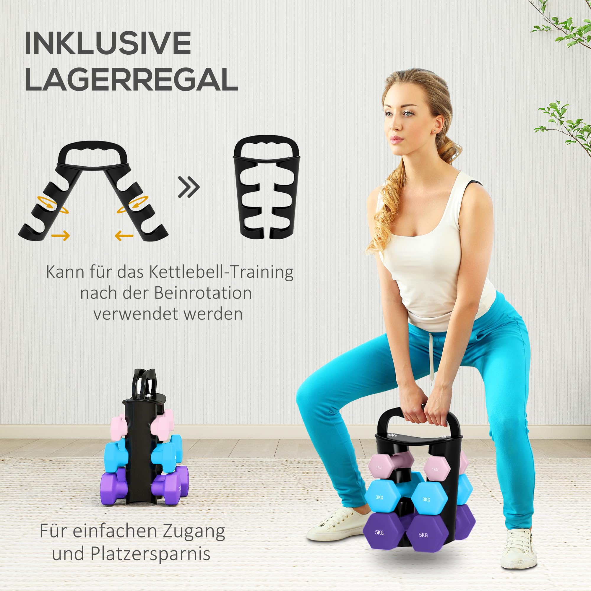 SPORTNOW Set de mancuernas con soporte, 6 pesas, Rosa | Par de pesas, equipo de entrenamiento fitness para casa