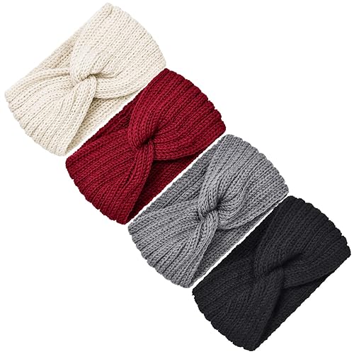 TecUnite 4 Pieces Winter Headbands for Women Knit Winter Warm
