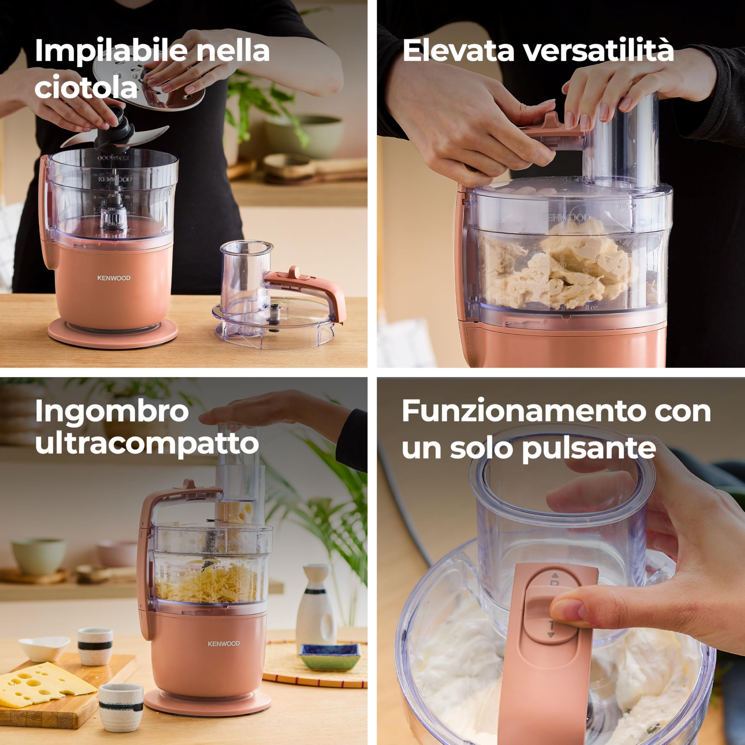 Kenwood MultiPro Go FDP22.​130RD, Robot da Cucina, Trita, Affetta, Grattugia, Riduce in Purea e Impasta, 360° Express Serve, Ciotola da 1.3L, Lame per Impastare, Disco da 4 mm, 650W, Rosso Argilla
