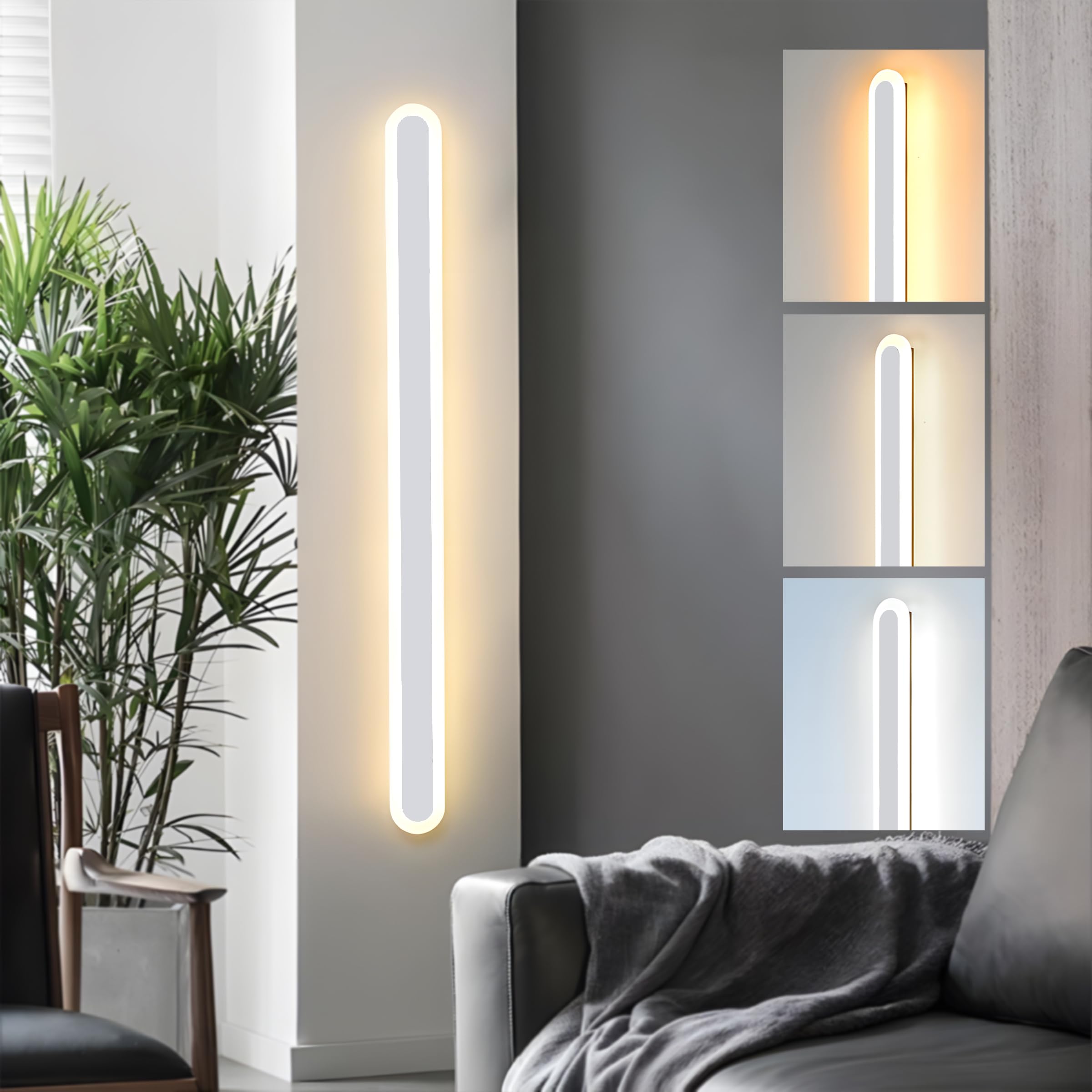 Ztwleed White Led Wall Light Indoor,28W Wall Lamp Modern 3000K/4000K/6000K,Acrylic Wall Sconce Lights For Bedroom Living Room Corridor Stair 80Cm