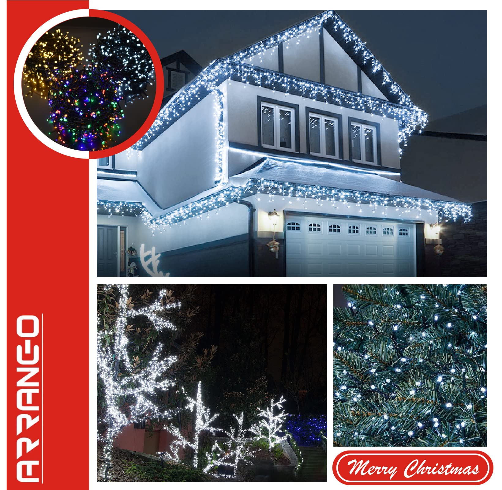 Luci Albero Di Natale Multicolore, Luci Natalizie a 200 LED 10 Metri, Cavo Trasparente, 8 Modalità, Luci Albero Di Natale da Interno Ed Esterno, Impermeabile IP44 ( Cavo Verde, 100 LED, Luce Fredda )