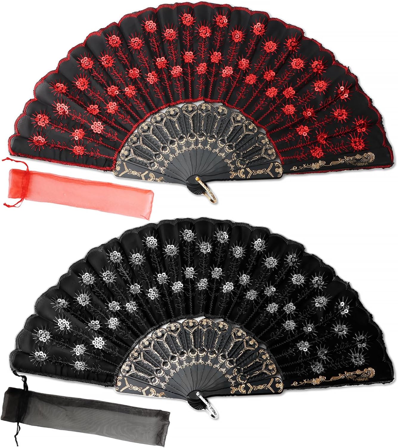 2 Stück 2 Farben Faltfächer mit Pailletten Handfächer Faltbaren ...