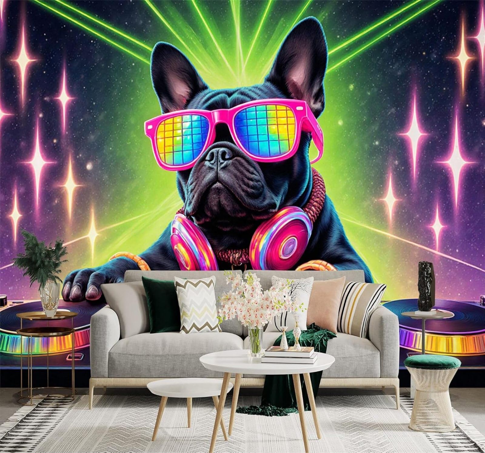 Papier peint 3D bouledogue noir xlming intissé lessivable à effet relief visuel