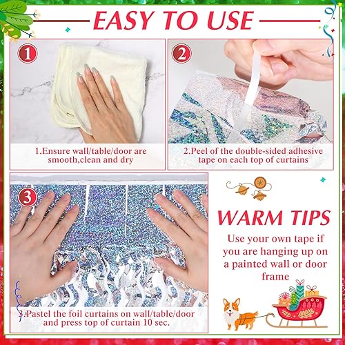 Miniatura 9 de Newwiee 10 cortinas onduladas con flecos de papel de aluminio de oropel de 3.3 pies x 6.6 pies, telón de fondo metálico con flecos de papel de