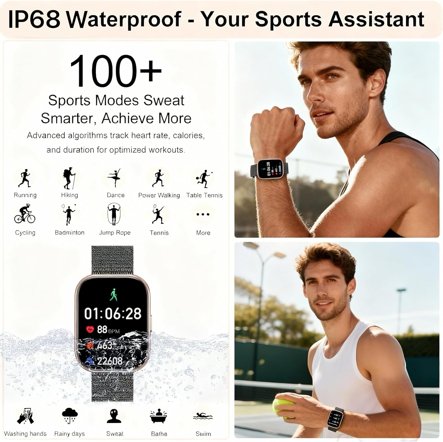 Smart Watches for Women Men, 1.75" HD Screen Smartwatch Answer/Make Call for Android iOS, Fitness Activity Tracker with Heart Rate SpO2 Sleep Monitor, 120+ Sports Modes, IP68 Waterproof (Gold Black)