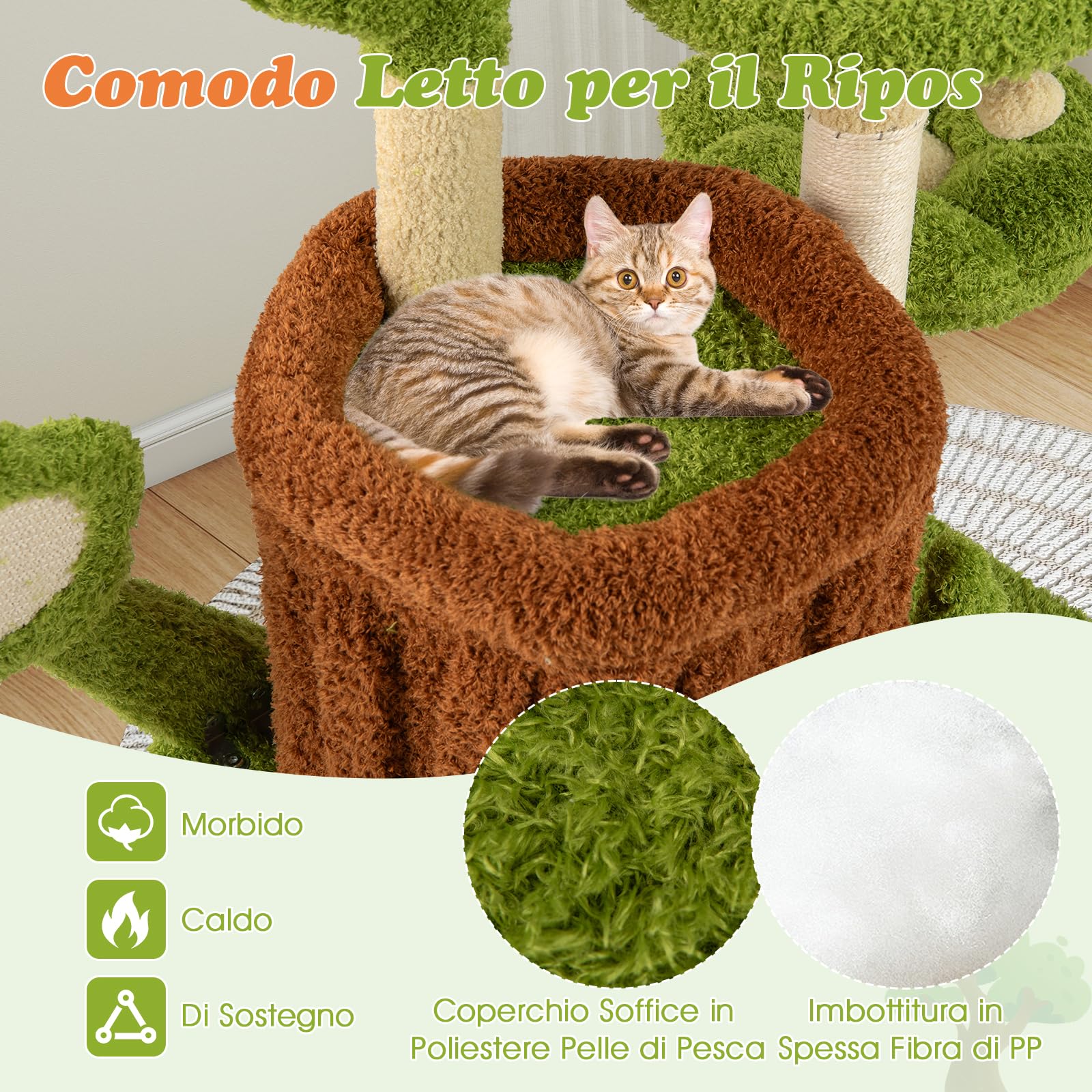 GYMAX Torre Albero per Gatti da Interno, Gioco Multi-Livello per Animali con Piattaforma, Condominio, Tavolette per Graffiare a Petalo, Pali Graffianti in Sisal, Palline Pendenti