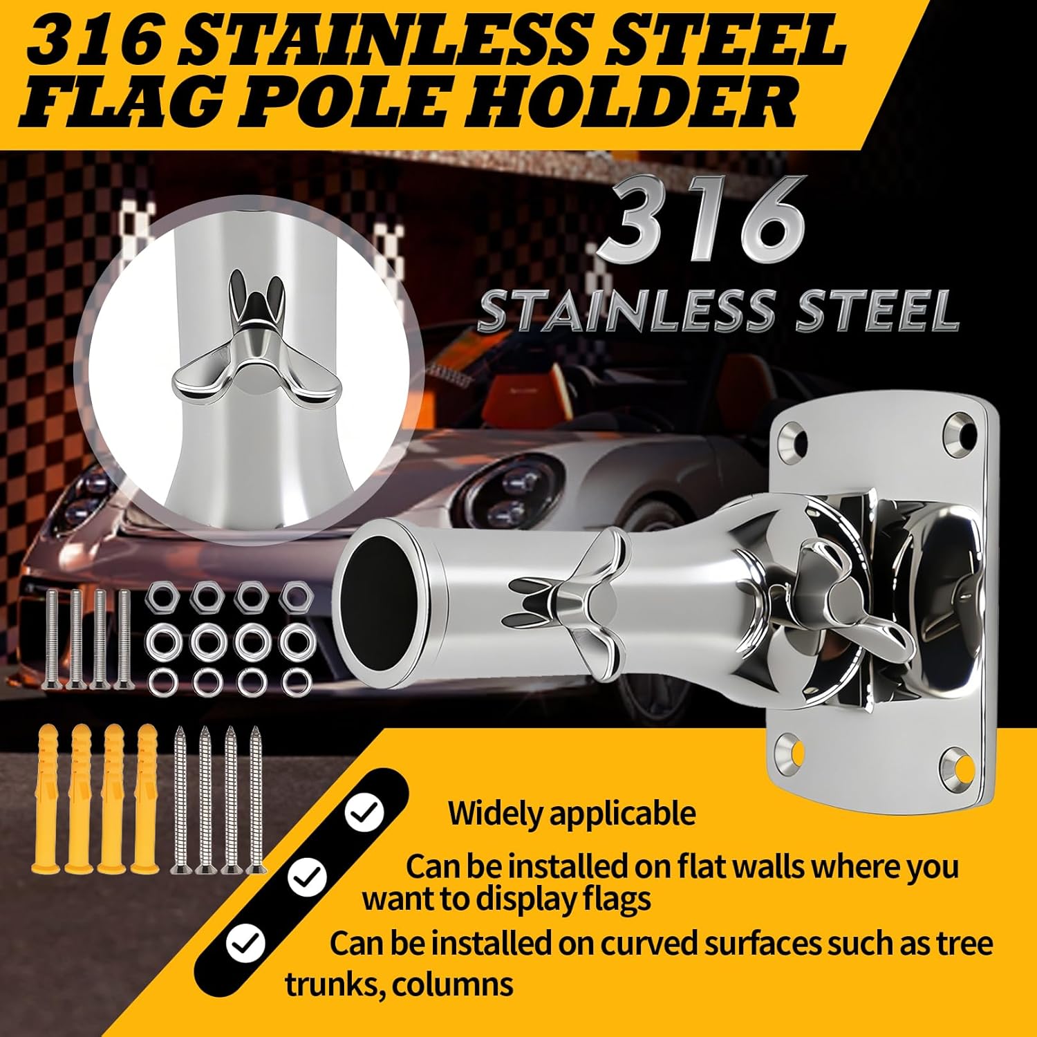 1 Inch Heavy Duty Flag Pole 316 Stainless Steel Holder Outdoor 180° Adjustable Flag Holder Flag Pole Mount - Image 2