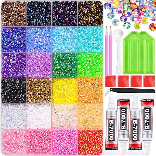 34000Pcs Resin Jelly Rhinestones for Bedazzling, Multicolor 3mm Flatback Gems for Diamond Art, Bedazzler Kit with 3Pcs 10ml B7000 Jewelry Glue for Bedazzle Thing Crafting Book Nail Art