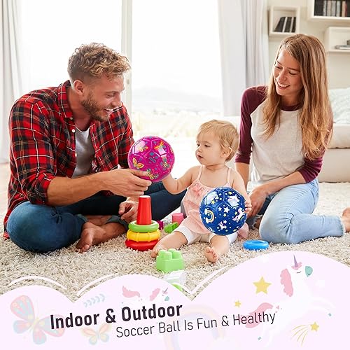 Miniatura 7 de ZOOJOY Balón de fútbol de tamaño 2 para niños pequeños de 1 a 3, paquete de 2 bolas de dibujos animados para niños con bolsa de malla de bomba,