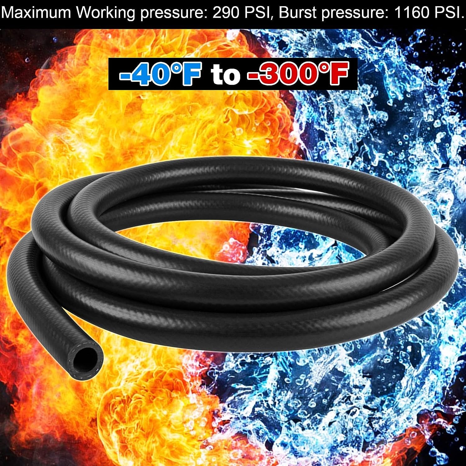 5 Feet Fuel Line Hose, 1/4 Inch Inside Diameter NBR Fuel Line Hose, Black Fuel