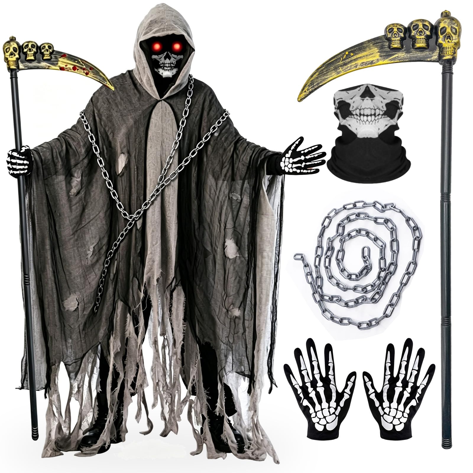Disfraz de Segador Halloween para Hombre Adulto — Capa con Capucha Fantasmagórica