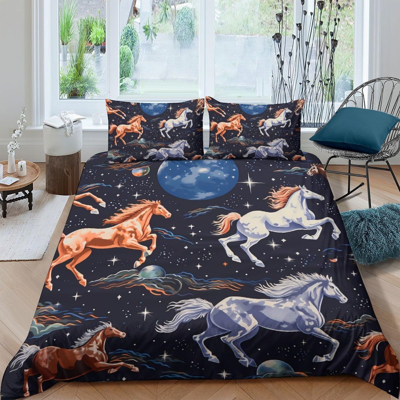 Ctjqhvkz Style-8 3D Printed Running Horse Fitted Sheet Microfiber Soft Breathable Night Sky Bed Cover For Bedroom Dorm Mattress Decor Single（135X200cm）