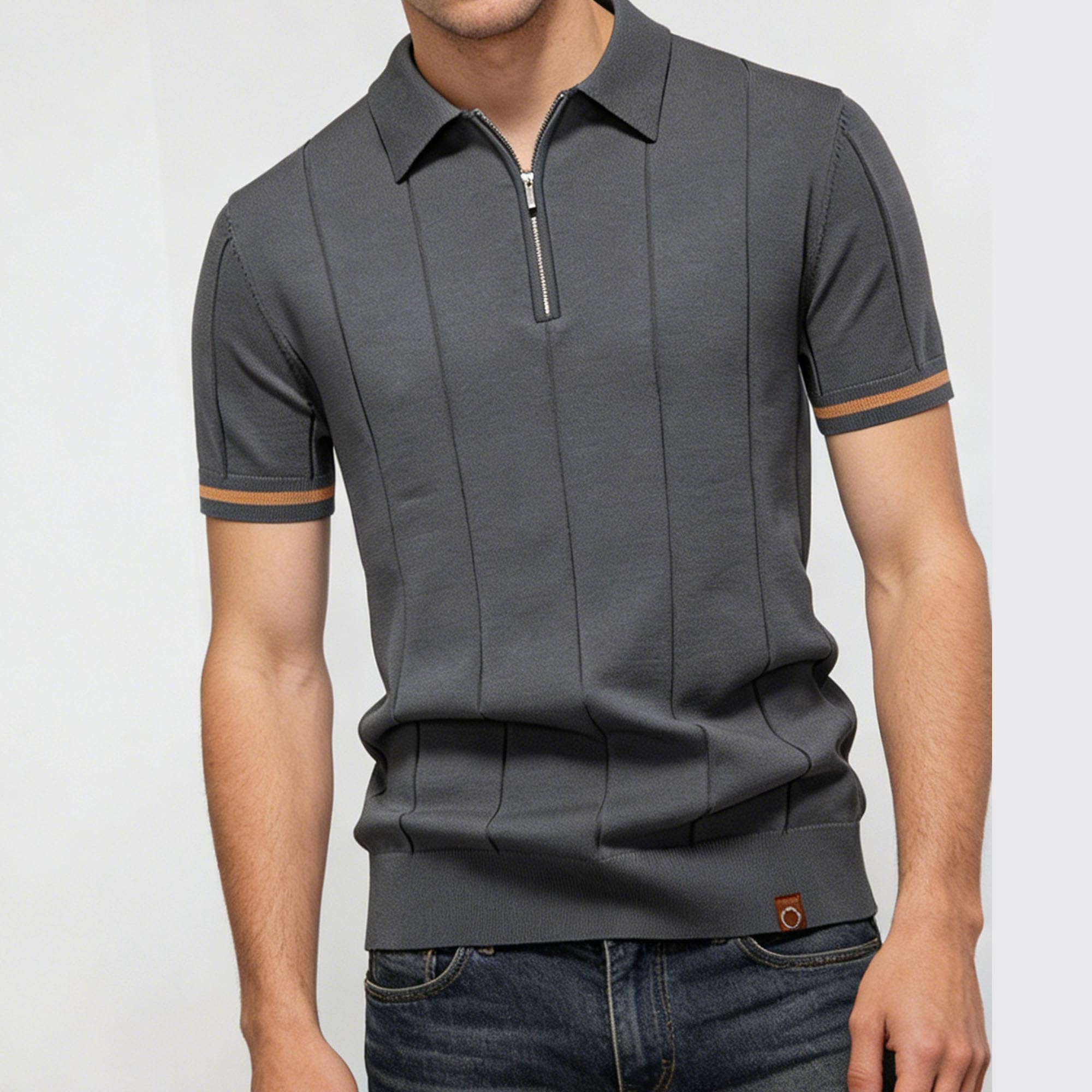 Camisa de golf clásica de manga corta con cremallera y textura acanalada para hombre, de verano, ajustada, para hombre
