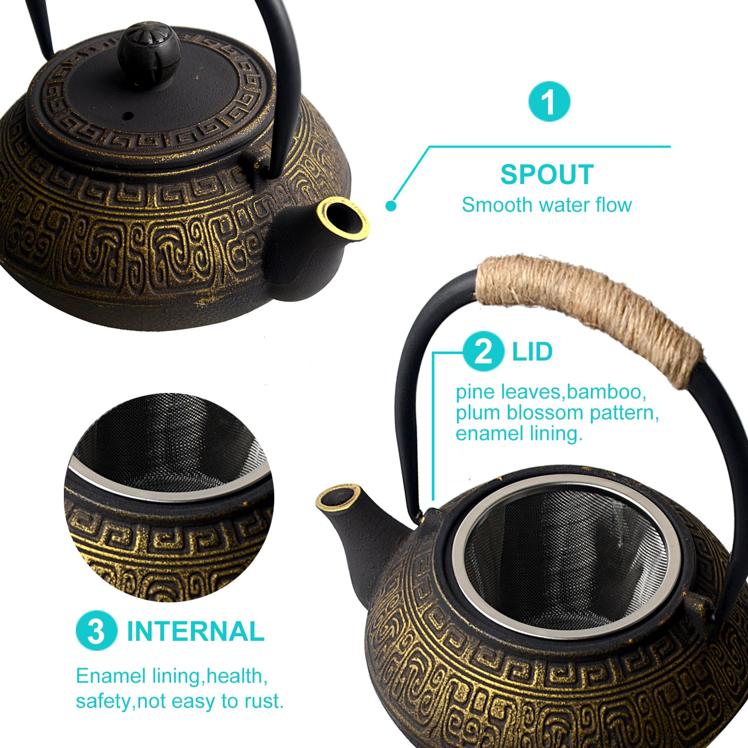 Buy HwaGuiCast Iron Tea Pots with Filter Golden Teapots with Stainless