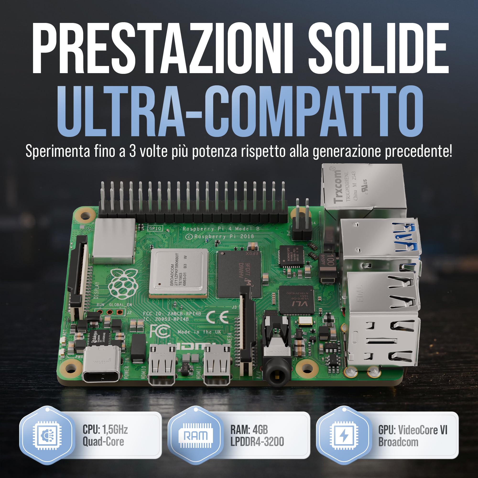 db-tronic Raspberry Pi 4 4 GB Starter Kit | Edizione da 64 GB | Alimentatore da 15 W | Alloggiamento | Cavo Micro HDMI 4K | Dissipatori | ideale per Home Assistant e la smart home