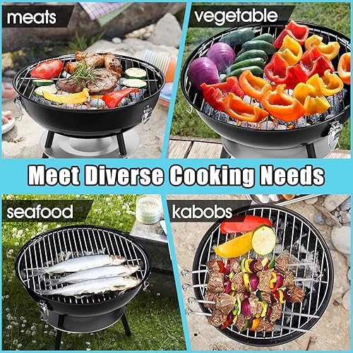 Miniatura 6 de HaSteeL Rejilla de Repuesto para Parrilla Pequeña de 13.7 Pulgadas para Carbón, Parrilla Redonda de Acero con Recubrimiento de Cromo, No Tóxica y