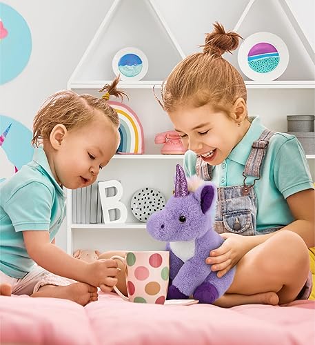 Miniatura 5 de DolliBu Peluche de unicornio morado – Unicornio suave para abrazar, adorable juguete de peluche de unicornio para jugar, lindo regalo de fantasía