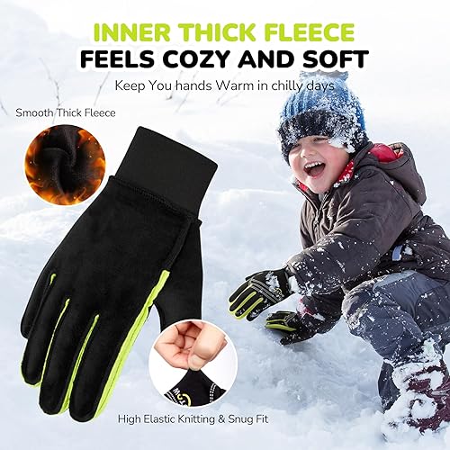 Miniatura 2 de Guantes de ciclismo cálidos de invierno para niños, guantes para pantalla táctil para clima frío para niños, montar en bicicleta y fútbol con agarre