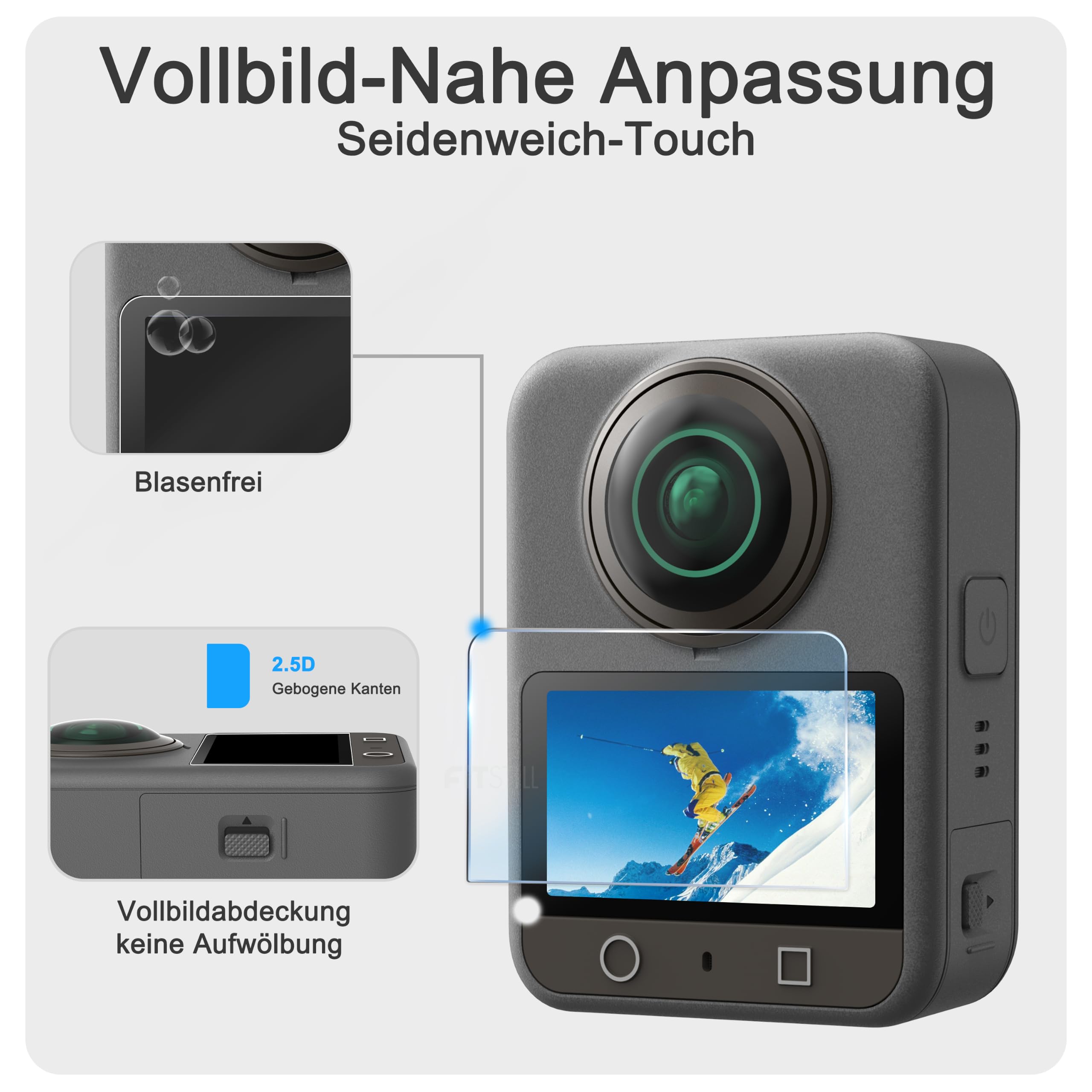 FiTSTILL Zestaw ochronny do DJI OSMO 360 ekskluzywna folia ochronna na wyświetlacz z optycznie hartowanego szkła + osłona obiektywu + silikonowa osłona obiektywu OSMO 360 akcesoria