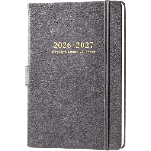 2026-2027 Planner - 5.75" X 8.25", JUL. 2026 - JUN. 2027, 2026-2027 Weekly & Monthly Planner with Calendar Stickers, Premium Thicker Paper, Pen Holder, Inner Pocket and 44 Notes Pages - Gray