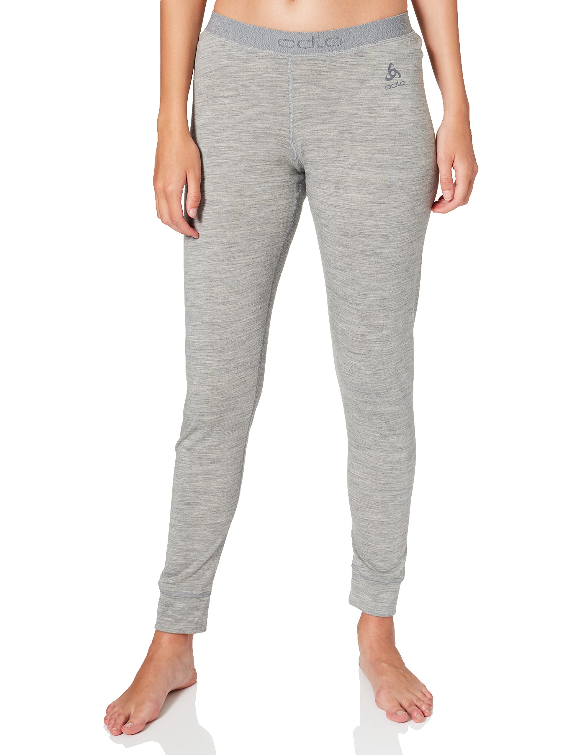 ODLO Women's Natural 100% Merino Warm Base Layer Pants, Grey Melange - Grey Melange, L