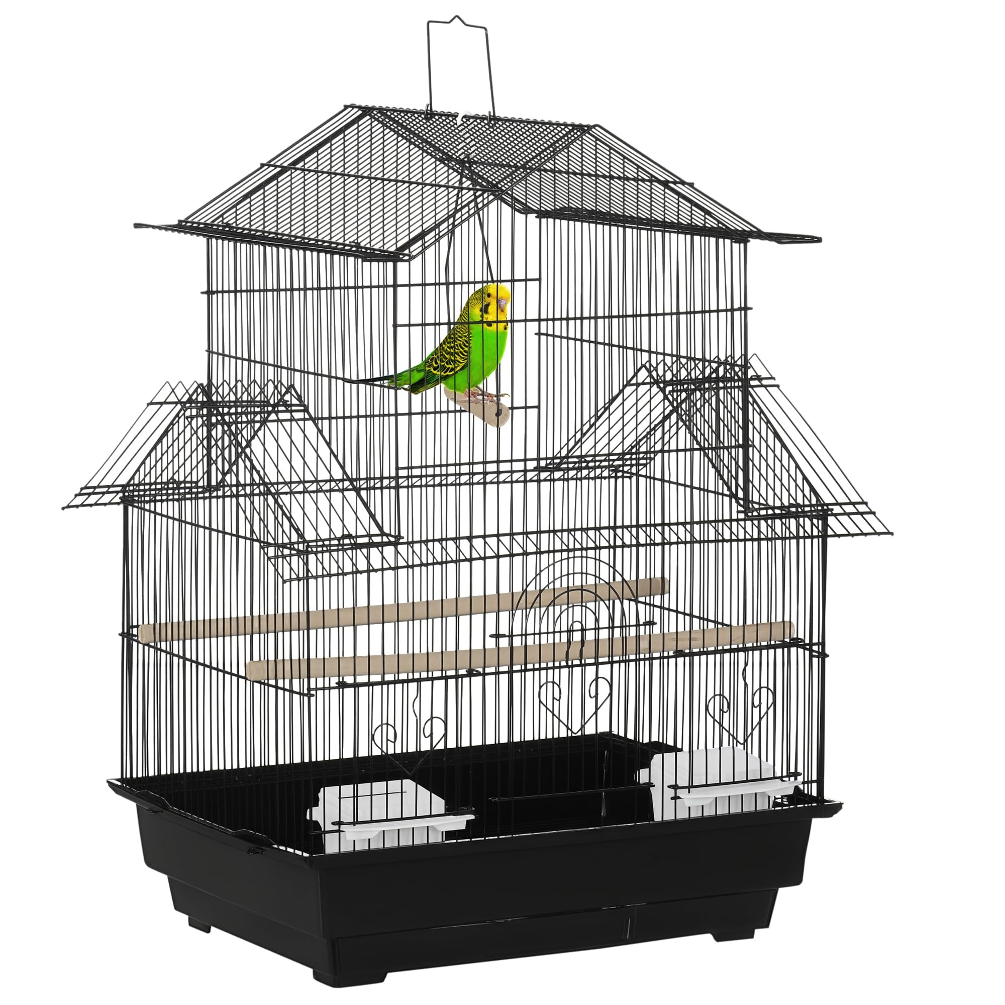 Sponsored Ad – PawHut Metal Bird Cage with Plastic Swing Perch Food Container Tray Handle for Finch Canary Budgie 43.5 x 33 x 63 cm, Black