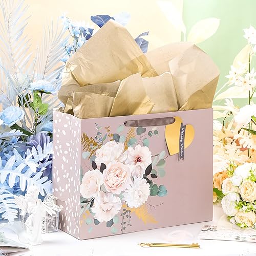 Miniatura 5 de MAYPLUSS Bolsa de regalo de boda grande de 13 pulgadas con tarjeta de felicitación y papel de seda para bodaaniversario - Forever & Always