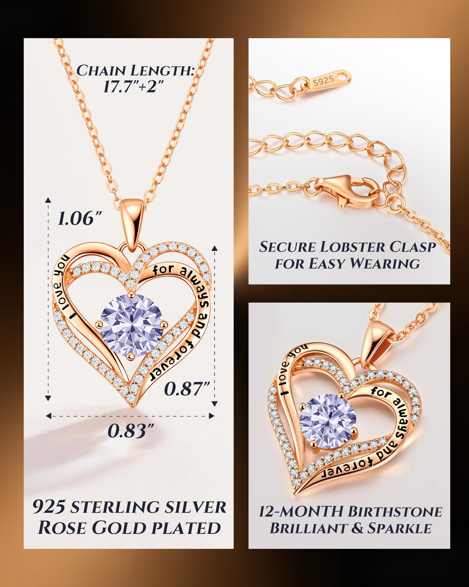 CDE - Collares de corazón para mujer, para aniversario, regalo de cumpleaños para esposa, joya de plata S925 con colgante de piedra natal, regalo para Navidad, San Valentín o Día de la Madre, Plata 5